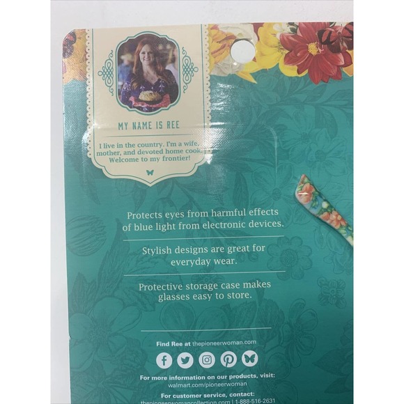 The Pioneer Woman "Vintage Floral" Blue Light Screen Protection Glasses W/ Case - Picture 5 of 7